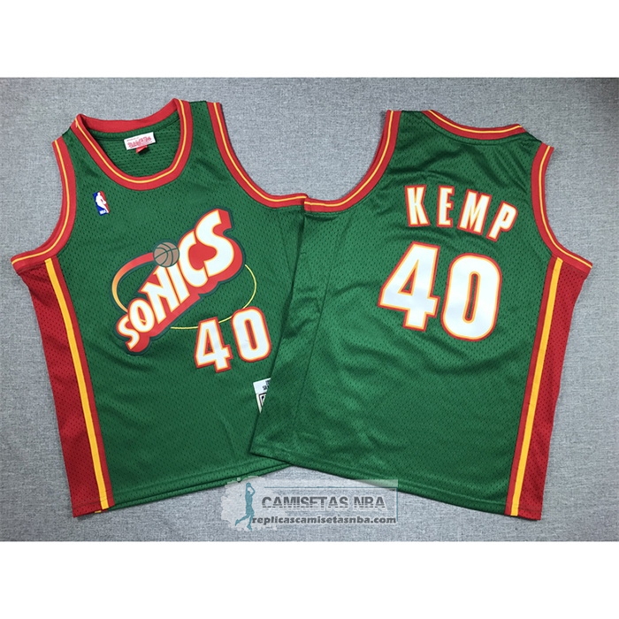 Camiseta Nino Seattle SuperSonics Shawn Kemp NO 40 Historic Retro Verde2